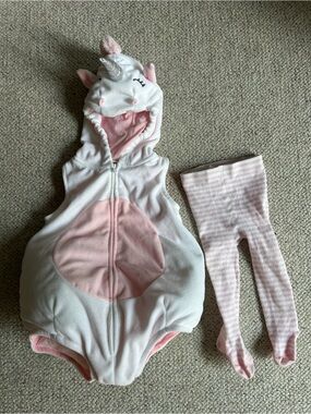 Carter's White & Pink Unicorn Hooded Costume with Striped Tights